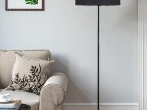 Black Cotton Drum Shade with Iron Floor lamp with Wood Base for Decoration/Office/Home/Gifting/Study .-(12x12x58.5 Inches)