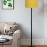 Yellow Cotton Drum Shade with Iron Floor lamp with Wood Base for Decoration/Office/Home/Gifting/Study .-(12x12x58.5 Inches)