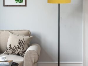 Yellow Cotton Drum Shade with Iron Floor lamp with Wood Base for Decoration/Office/Home/Gifting/Study .-(12x12x58.5 Inches)