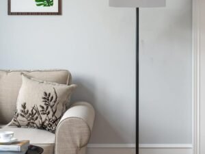 Grey Cotton Drum Shade with Iron Floor lamp with Wood Base for Decoration/Office/Home/Gifting/Study .-(12x12x58.5 Inches)