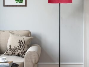 Pink Jute Drum Shade with Iron Floor lamp with Wood Base for Decoration/Office/Home/Gifting/Study .-(12x12x58.5 Inches)