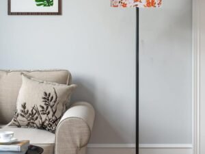 Multicolor Cotton Cotton Drum Shade with Iron Floor lamp with Wood Base for Decoration/Office/Home/Gifting/Study .-(12x12x58.5 Inches)-2