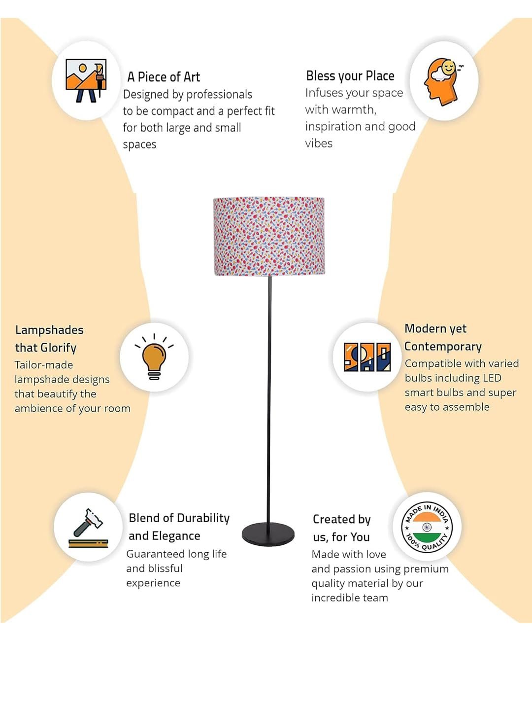 Multicolor Cotton Cotton Drum Shade with Iron Floor lamp with Wood Base for Decoration/Office/Home/Gifting/Study .-(12x12x58.5 Inches)-3