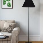 Black Cotton Conical Shade with Iron Floor lamp with Wood Base for Decoration/Office/Home/Gifting/Study .-(14x14x58.7 Inches)