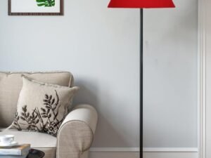 Red Cotton Conical Shade with Iron Floor lamp with Wood Base for Decoration/Office/Home/Gifting/Study .-(14x14x58.7 Inches)