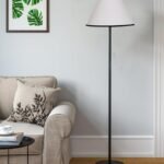 White & Black Cotton Conical Shade with Iron Floor lamp with Wood Base for Decoration/Office/Home/Gifting/Study .-(14x14x58.7 Inches)