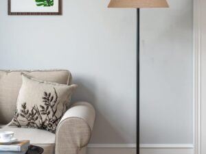 Beige Jute Conical Shade with Iron Floor lamp with Wood Base for Decoration/Office/Home/Gifting/Study .-(14x14x58.7 Inches)