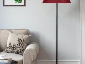 Maroon Jute Conical Shade with Iron Floor lamp with Wood Base for Decoration/Office/Home/Gifting/Study .-(14x14x58.7 Inches)
