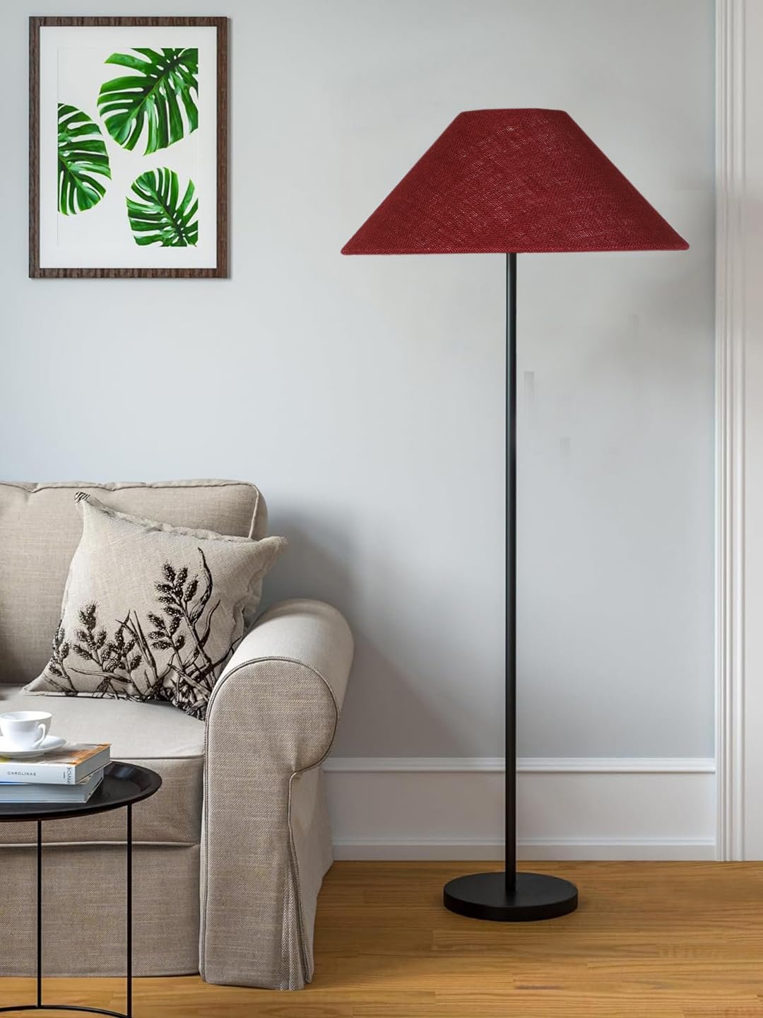Maroon Jute Coolie Shade Floor lamp with Black Wood Base for Decoration/Office/Home/Gifting/Study .(13x13x55.7 Inches)