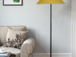 Yellow Jute Coolie Shade Floor lamp with Black Wood Base for Decoration/Office/Home/Gifting/Study .(13x13x55.7 Inches)