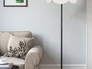 Off White Cotton Vintage Shade Floor lamp with Black Wood Base for Decoration/Office/Home/Gifting/Study-(12x12x58 inches)