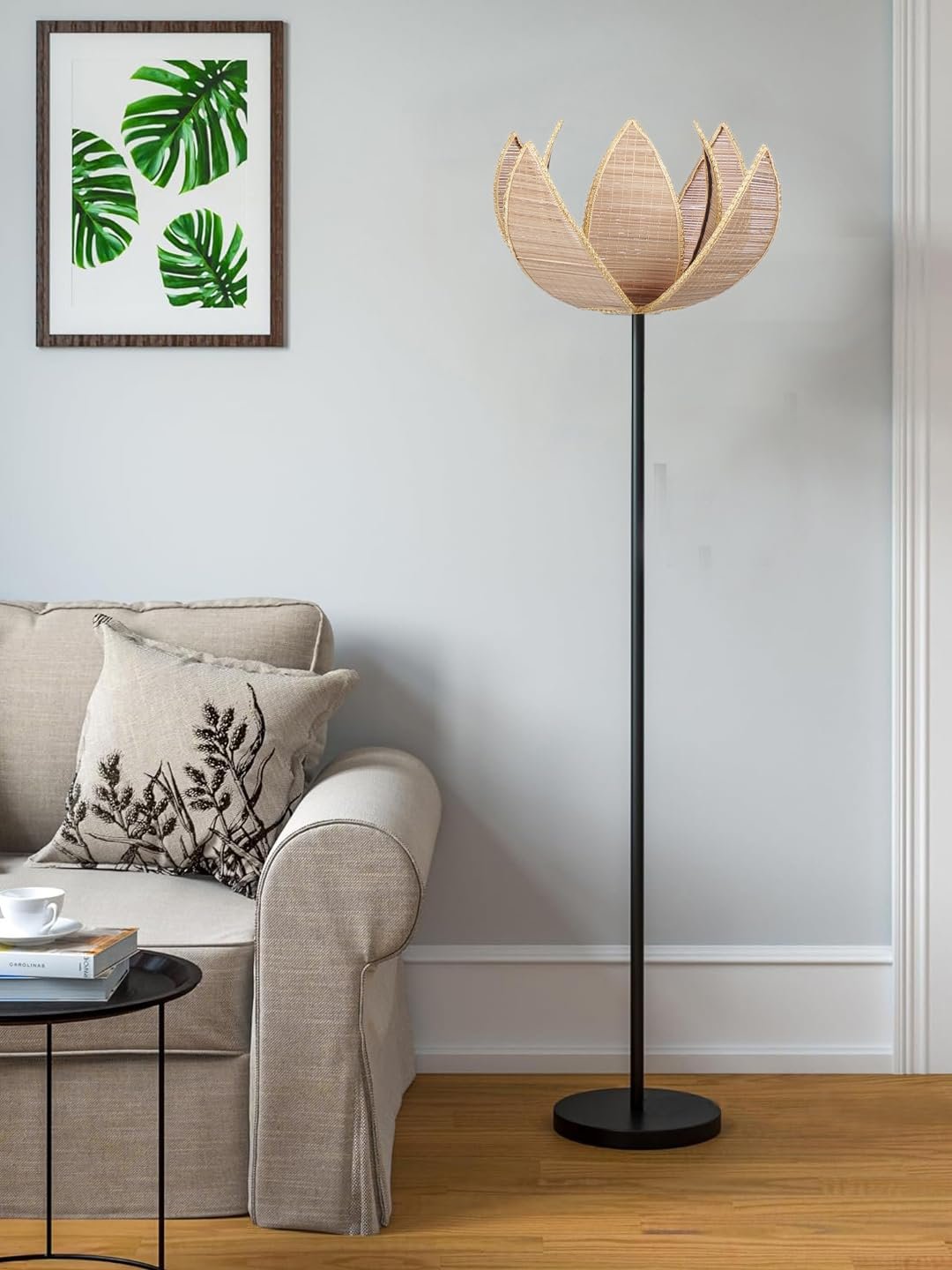 Rose Bamboo Shade Floor lamp with Black Wood Base for Decoration/Office/Home/Gifting/Study-(12x12x56.2 inches)