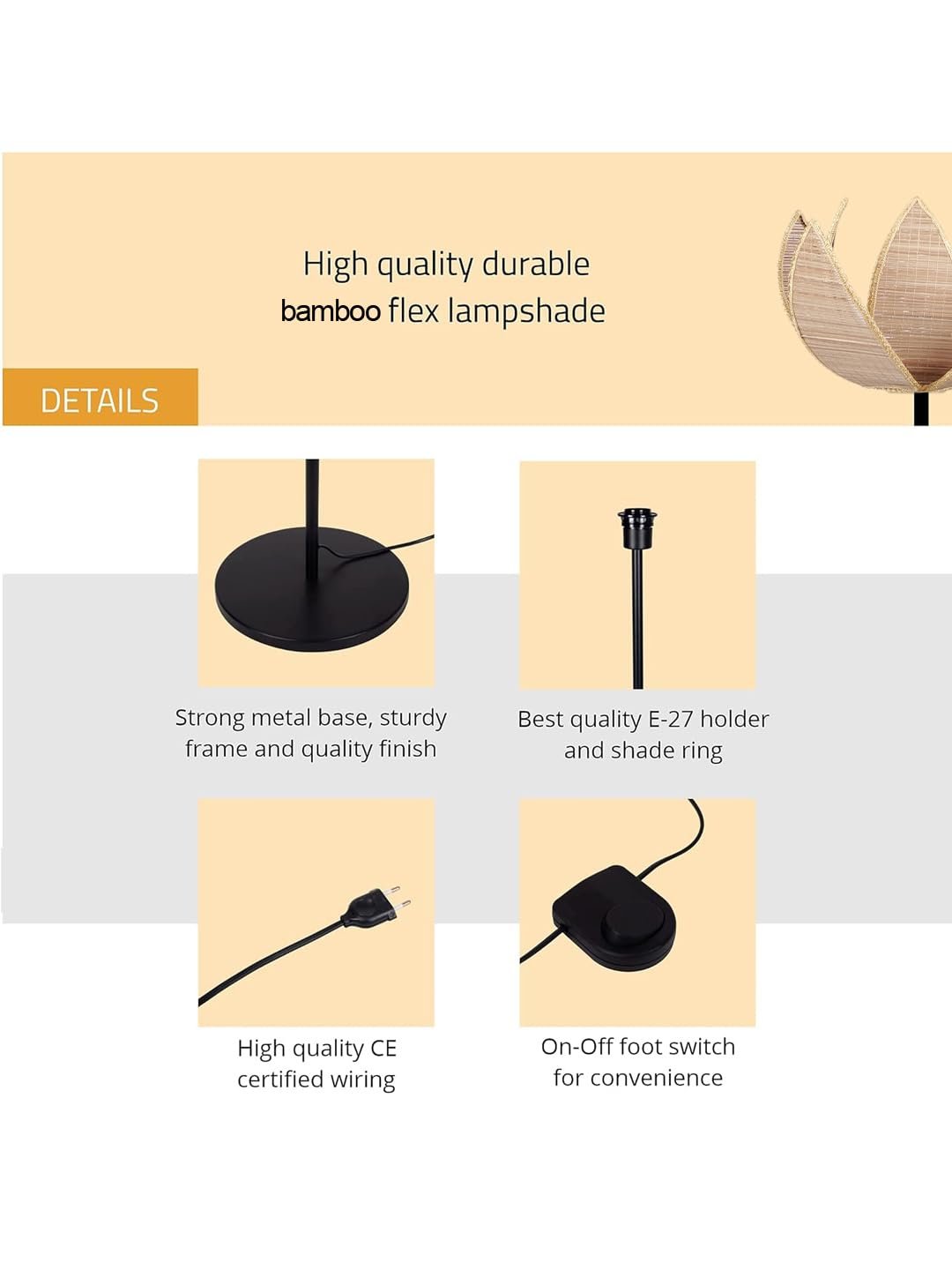 Rose Bamboo Shade Floor lamp with Black Wood Base for Decoration/Office/Home/Gifting/Study-(12x12x56.2 inches)