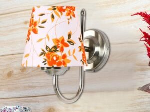 Steel Wall Lamp, Wall Decor, Wall Hanging Wood Light lamp,Vintage Wall Lamps, Industrial Wall Lights Decorative Home, Living Room, Indoor Outdoor Lighting- Cotton Shade-(Printed)-Orange Flower