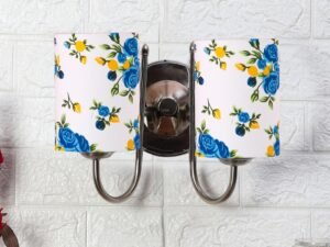 Dual Steel Wall Lamp, Wall Decor, Hanging Wood Light lamp,Vintage Lamps, Industrial Lights Decorative Home, Living Room, Indoor Outdoor Lighting- Cotton Shade-(Printed) AQ