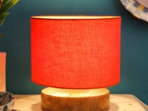 Orange Cotton Shade Lamp with Natural Wood Basefor Decoration/Office/Home/Gifting/Study for Office/Home/Gifting -(7x7x7) Inches Fluorescent