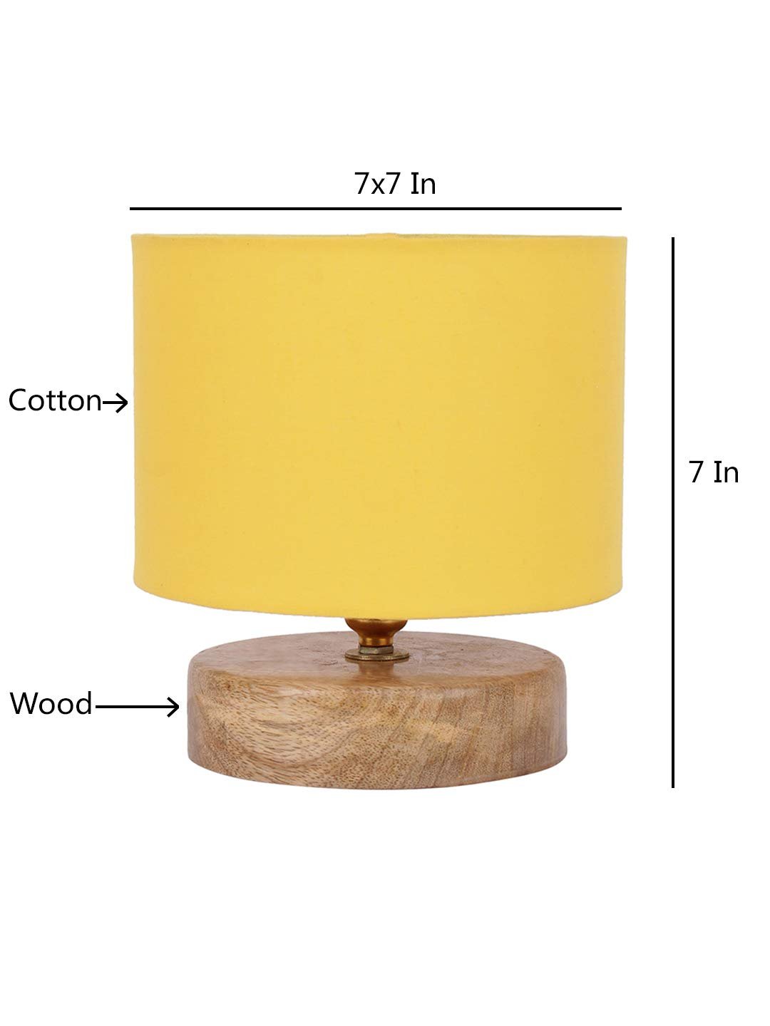 Yellow Cotton Shade Lamp with Natural Wood Base for Decoration/Office/Home/Gifting/Study for Office/Home/Gifting -(7x7x7) Inches -