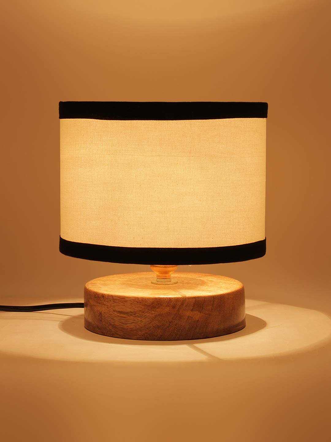 White & Shade Lamp with Natural Wood Base for Decoration/Office/Home/Gifting/Study for Office/Home/Gifting -(7x7x7) Inches -