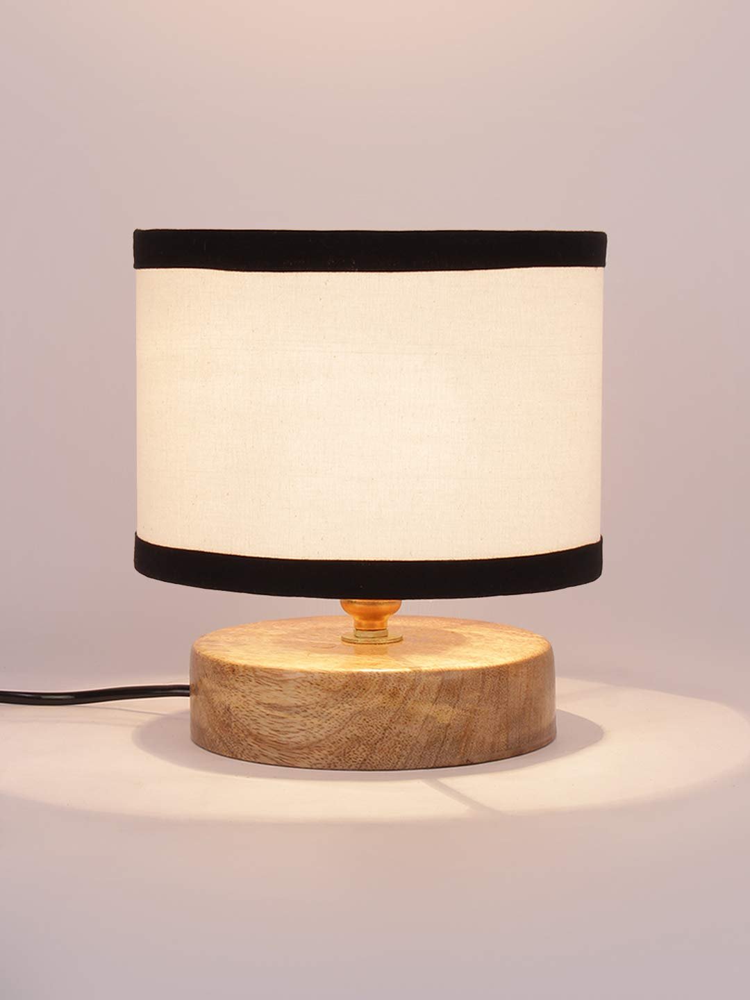 White & Shade Lamp with Natural Wood Base for Decoration/Office/Home/Gifting/Study for Office/Home/Gifting -(7x7x7) Inches -