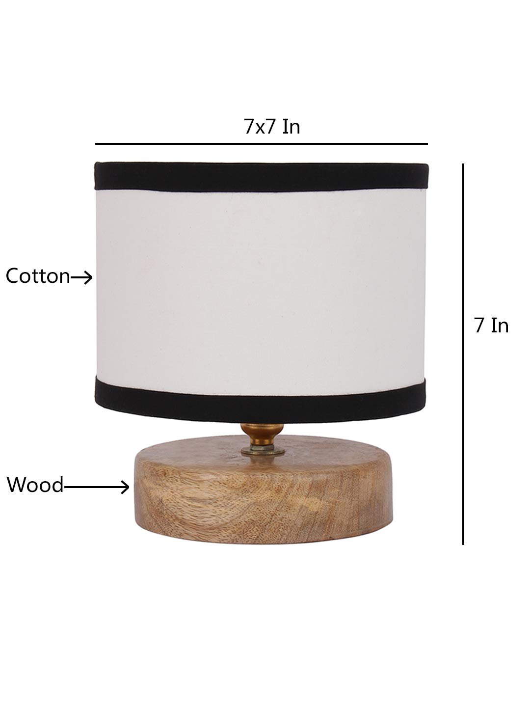 White & Shade Lamp with Natural Wood Base for Decoration/Office/Home/Gifting/Study for Office/Home/Gifting -(7x7x7) Inches -