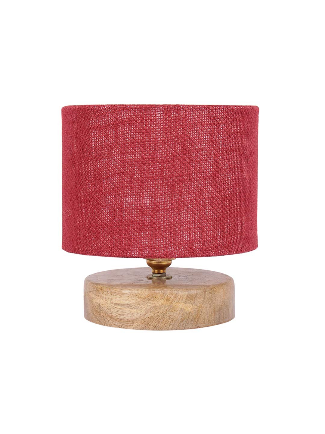 Maroon Jute Shade Lamp with Natural Wood Base for Decoration/Office/Home/Gifting/Study for Office/Home/Gifting -(7x7x7) Inches -