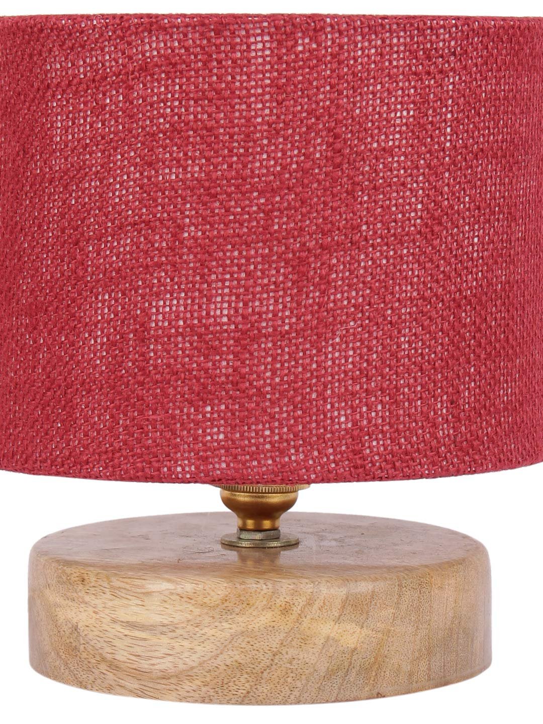 Maroon Jute Shade Lamp with Natural Wood Base for Decoration/Office/Home/Gifting/Study for Office/Home/Gifting -(7x7x7) Inches -