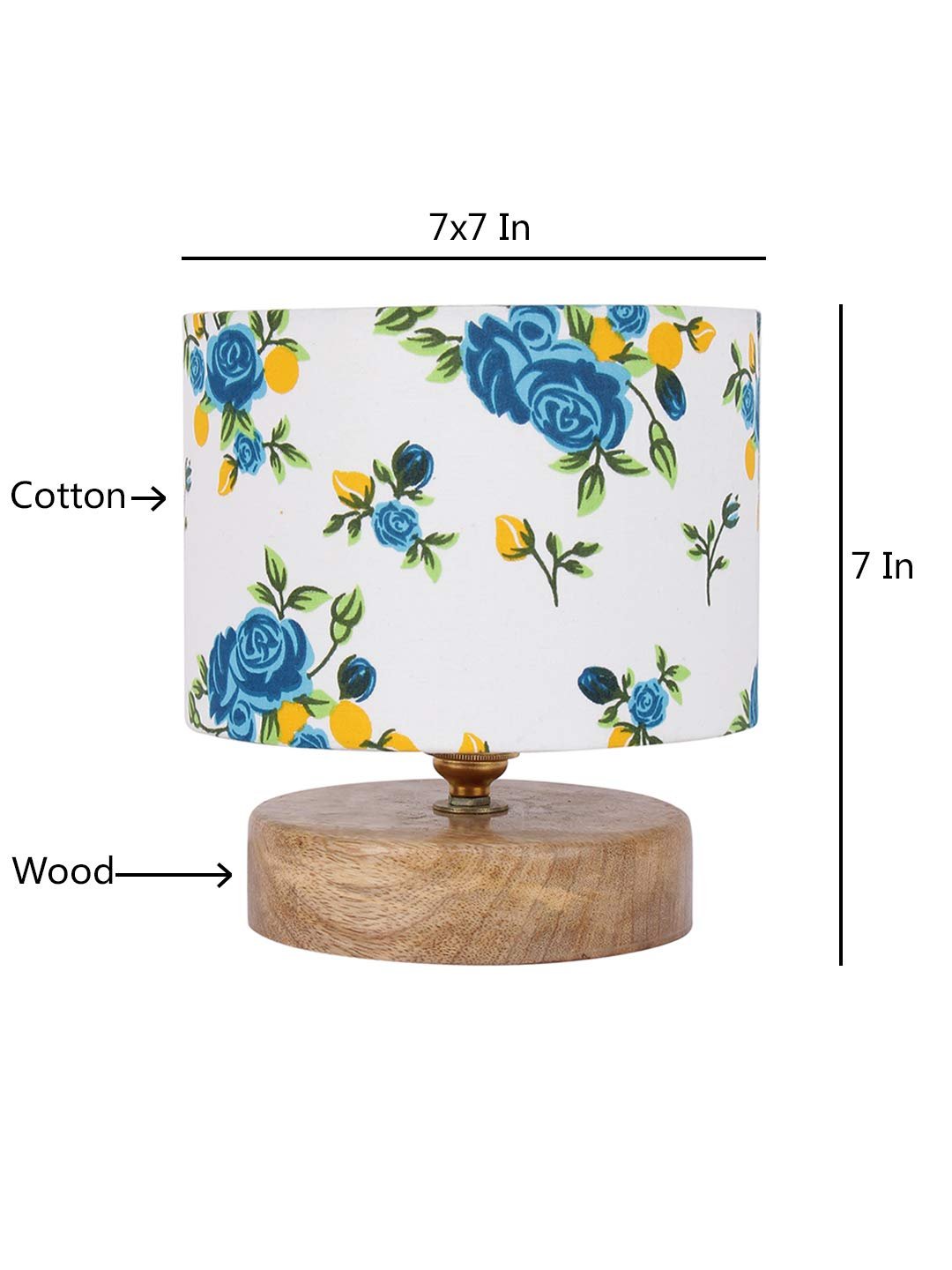 Multicolor Cotton Shade Lamp with Natural Wood Base for Decoration/Office/Home/Gifting/Study for Office/Home/Gifting -(7x7x7) Inches -