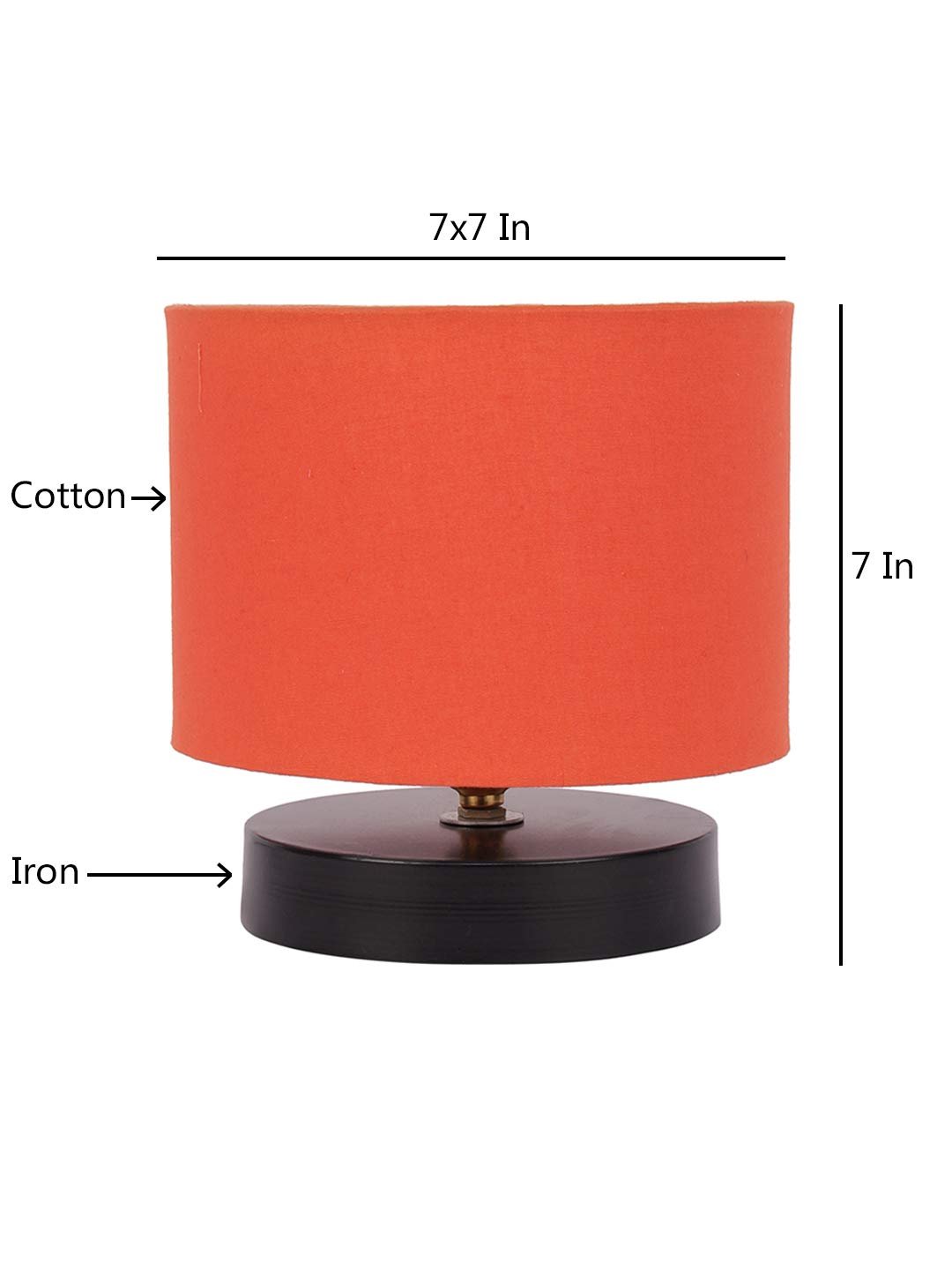 Orange Cotton Shade Lamp with Black Wood Base for Decoration/Office/Home/Gifting/Study for Office/Home/Gifting -(7x7x7) Inches -