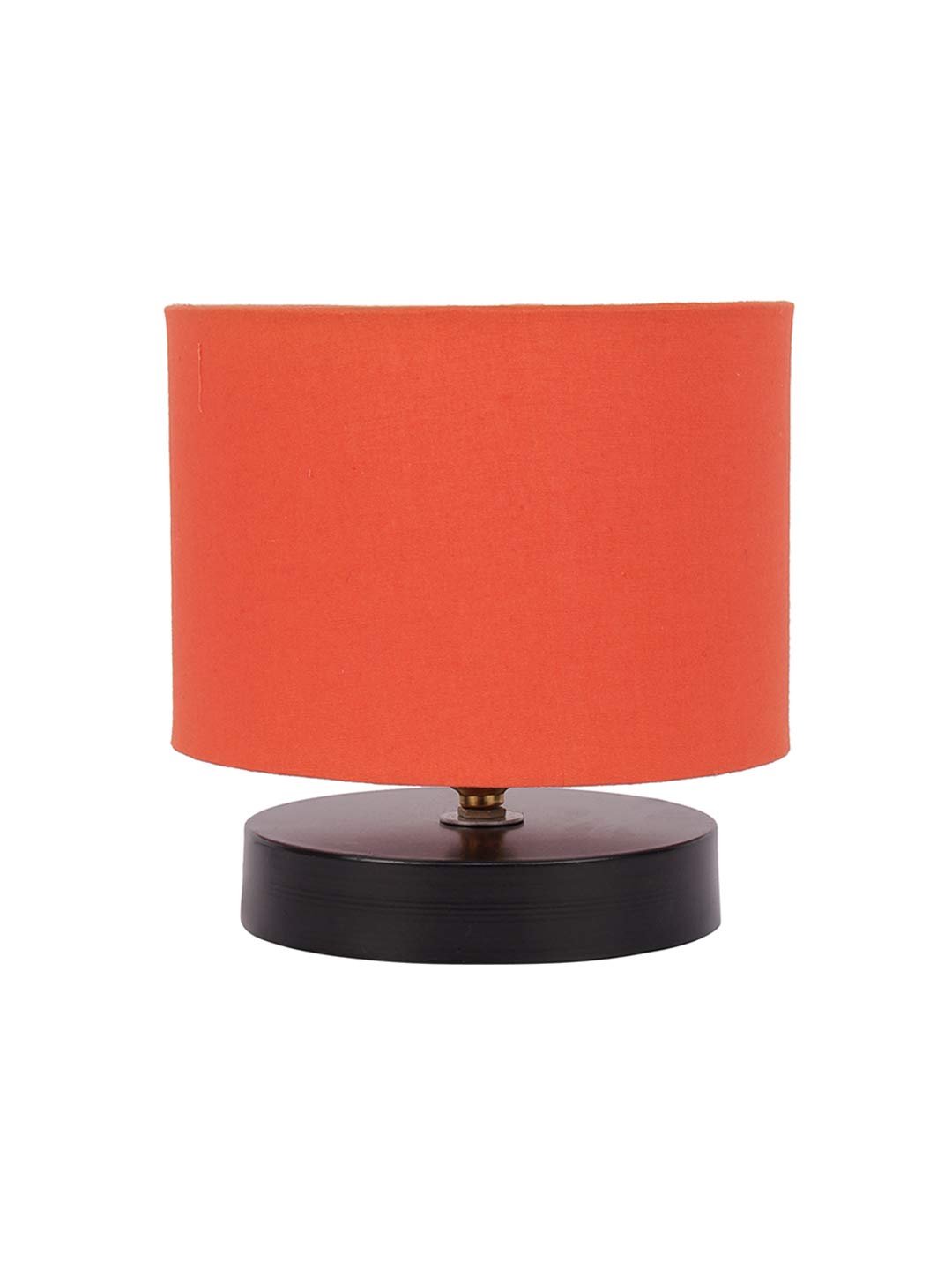 Orange Cotton Shade Lamp with Black Wood Base for Decoration/Office/Home/Gifting/Study for Office/Home/Gifting -(7x7x7) Inches -