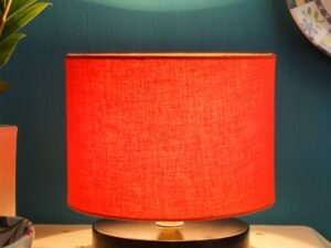 Orange Cotton Shade Lamp with Black Wood Base for Decoration/Office/Home/Gifting/Study for Office/Home/Gifting -(7x7x7) Inches -