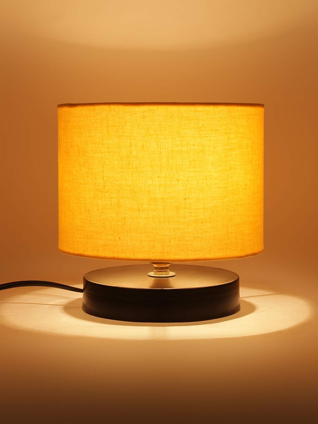Yellow Cotton Shade Lamp with Black Black Wood Base for Decoration/Office/Home/Gifting/Study for Office/Home/Gifting -(7x7x7) Inches -