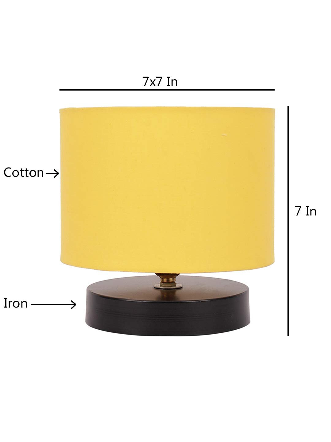 Yellow Cotton Shade Lamp with Black Black Wood Base for Decoration/Office/Home/Gifting/Study for Office/Home/Gifting -(7x7x7) Inches -