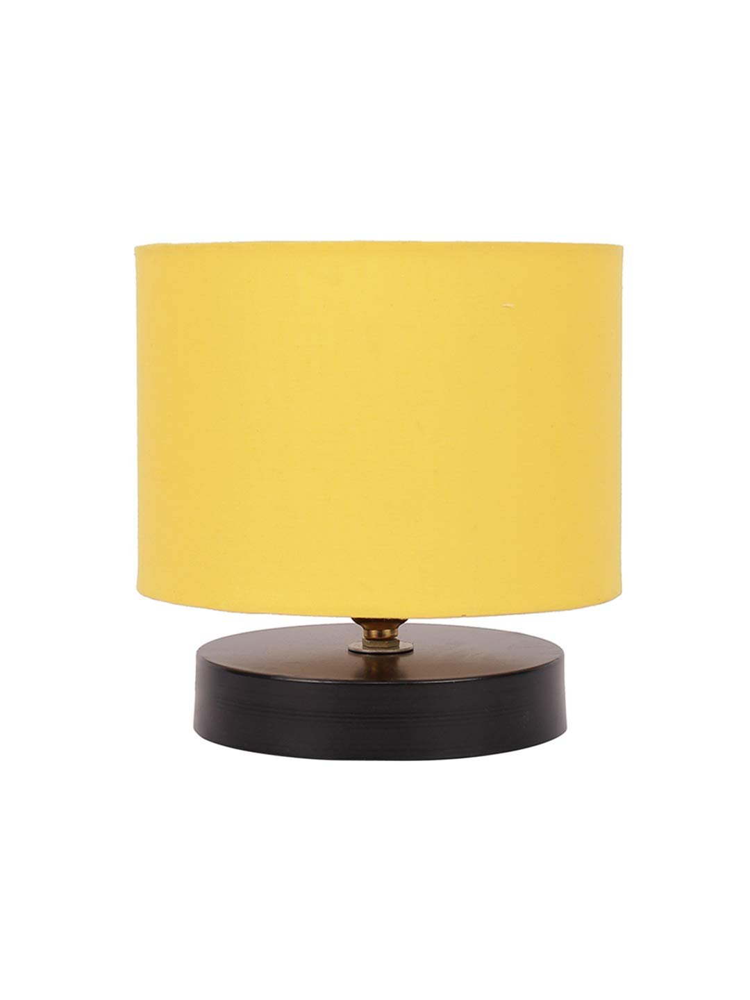Yellow Cotton Shade Lamp with Black Black Wood Base for Decoration/Office/Home/Gifting/Study for Office/Home/Gifting -(7x7x7) Inches -