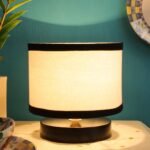 White & Black Shade Lamp with Black Wood Base for Decoration/Office/Home/Gifting/Study for Office/Home/Gifting -(7x7x7) Inches –