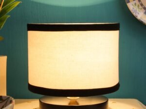 White & Black Shade Lamp with Black Wood Base for Decoration/Office/Home/Gifting/Study for Office/Home/Gifting -(7x7x7) Inches -