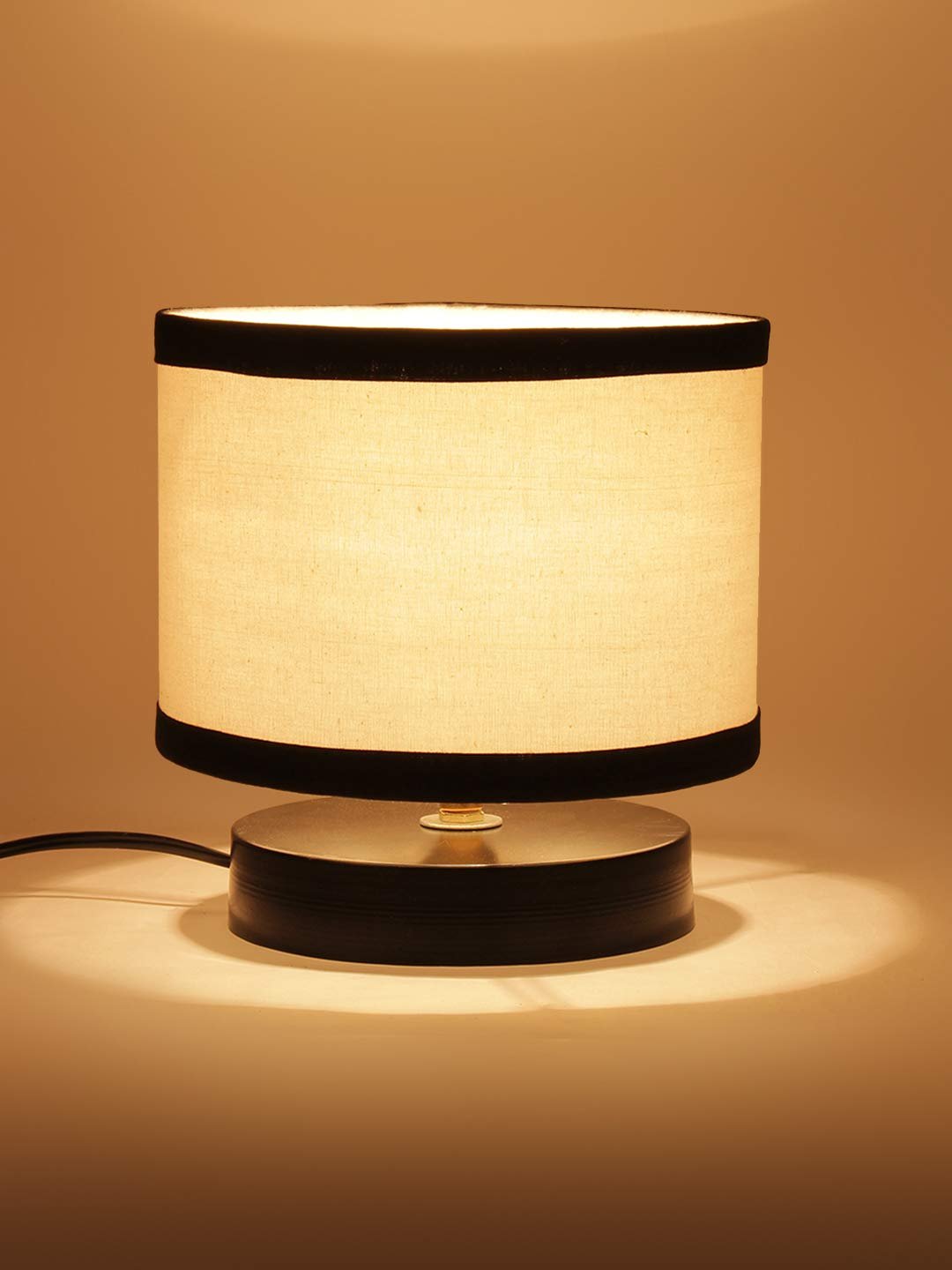 White & Black Shade Lamp with Black Wood Base for Decoration/Office/Home/Gifting/Study for Office/Home/Gifting -(7x7x7) Inches -