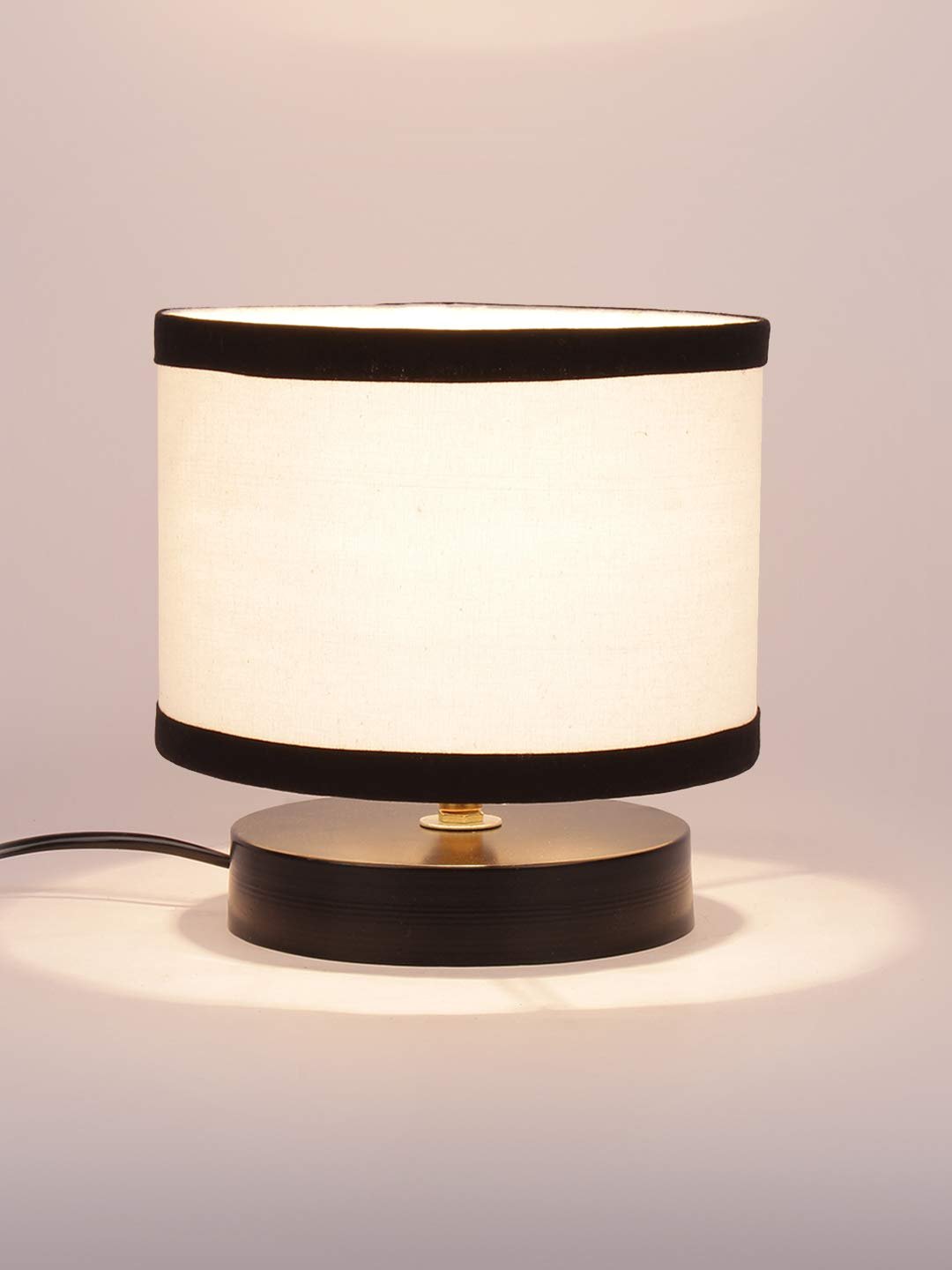 White & Black Shade Lamp with Black Wood Base for Decoration/Office/Home/Gifting/Study for Office/Home/Gifting -(7x7x7) Inches -