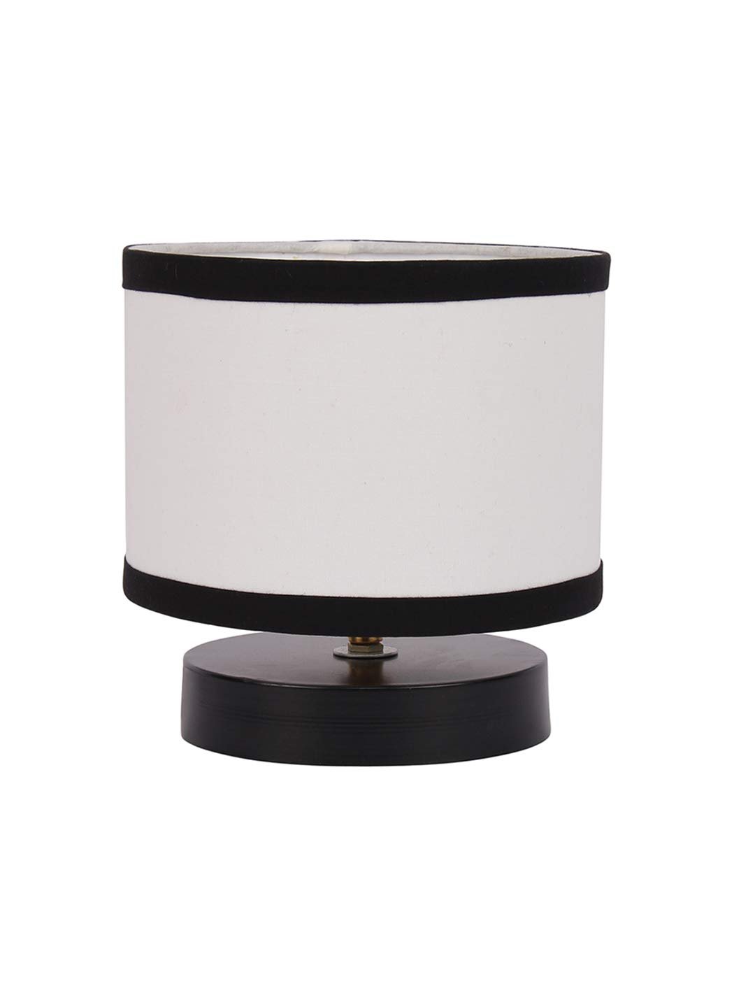White & Black Shade Lamp with Black Wood Base for Decoration/Office/Home/Gifting/Study for Office/Home/Gifting -(7x7x7) Inches -