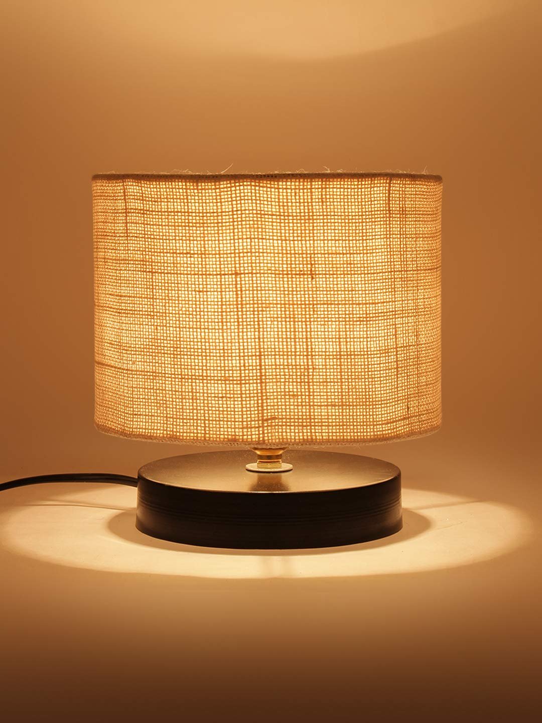 White Jute Shade Lamp with Black Wood Base for Decoration/Office/Home/Gifting/Study for Office/Home/Gifting -(7x7x7) Inches -