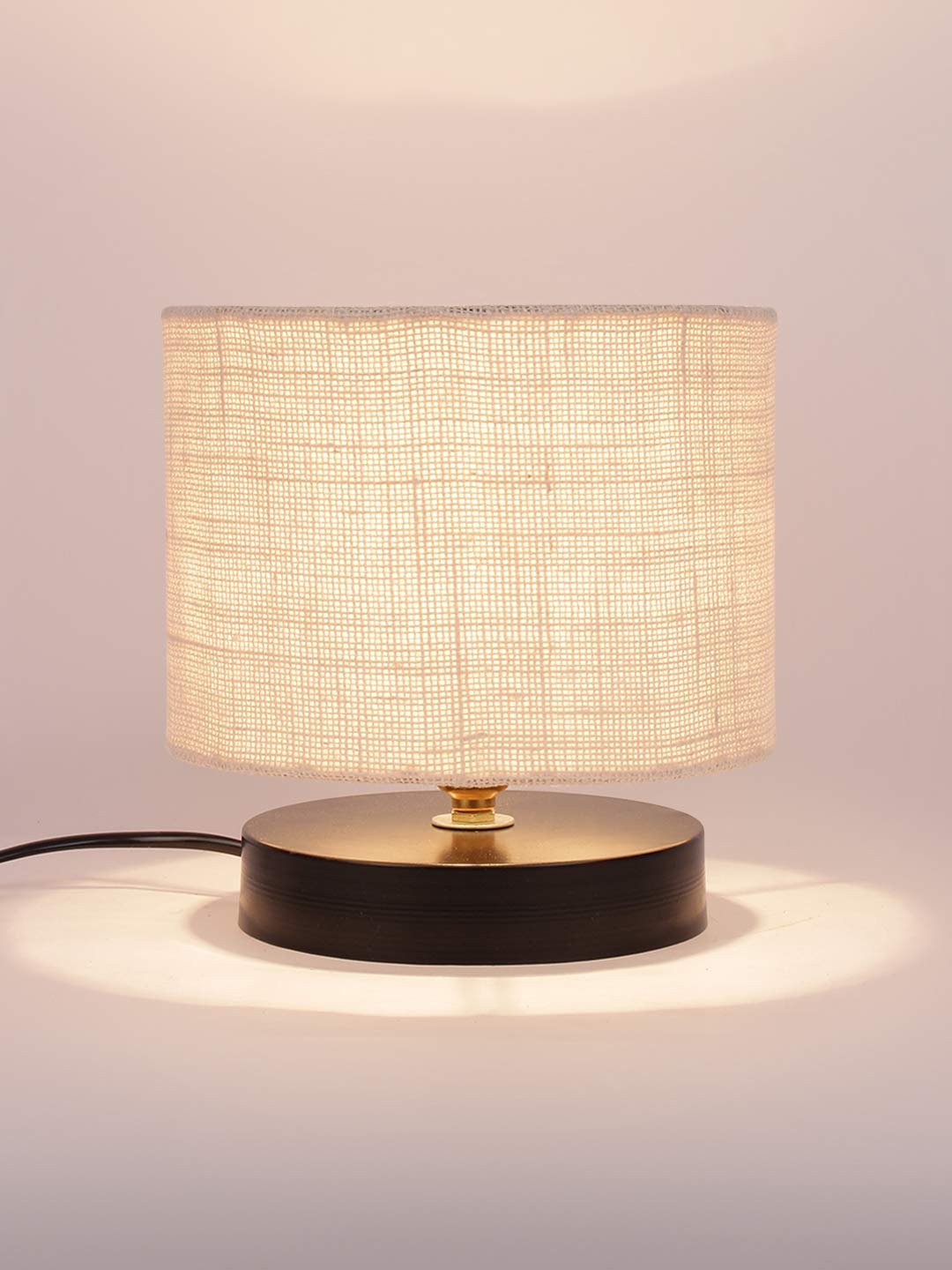 White Jute Shade Lamp with Black Wood Base for Decoration/Office/Home/Gifting/Study for Office/Home/Gifting -(7x7x7) Inches -