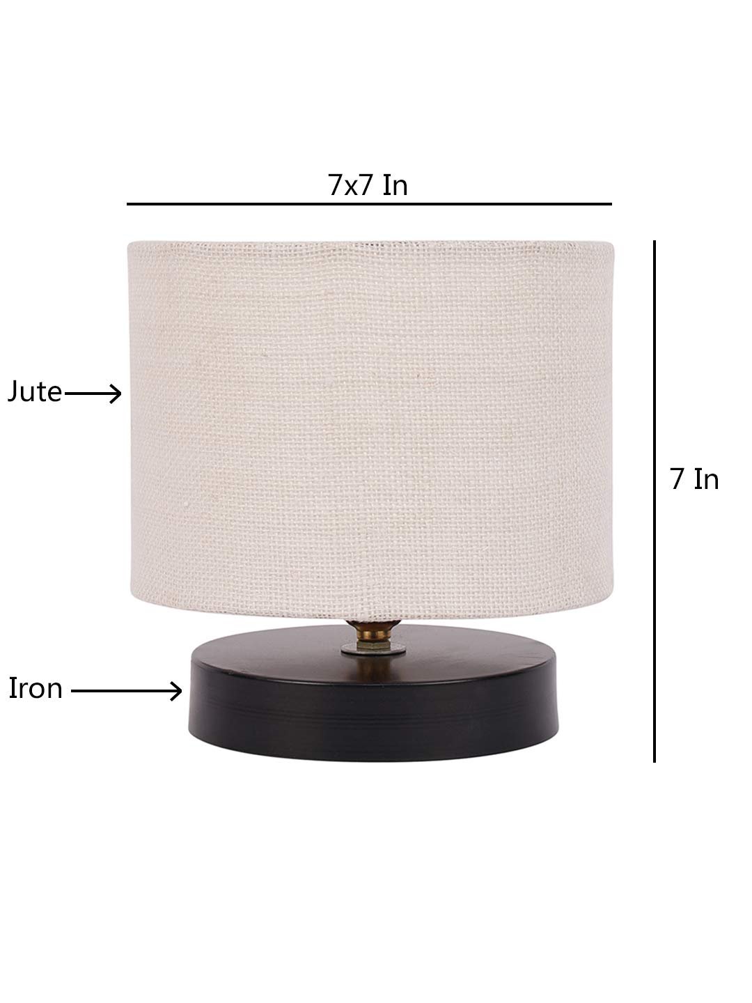 White Jute Shade Lamp with Black Wood Base for Decoration/Office/Home/Gifting/Study for Office/Home/Gifting -(7x7x7) Inches -