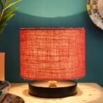 Pink Jute Shade Lamp with Black Wood Base for Decoration/Office/Home/Gifting/Study for Office/Home/Gifting -(7x7x7) Inches –