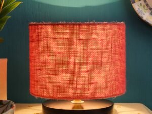 Pink Jute Shade Lamp with Black Wood Base for Decoration/Office/Home/Gifting/Study for Office/Home/Gifting -(7x7x7) Inches -