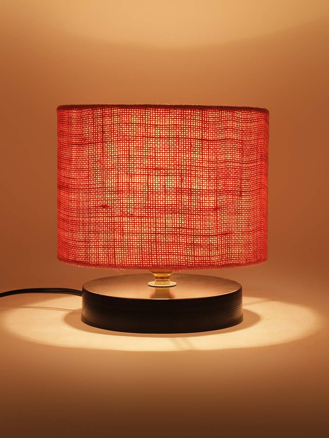 Pink Jute Shade Lamp with Black Wood Base for Decoration/Office/Home/Gifting/Study for Office/Home/Gifting -(7x7x7) Inches -