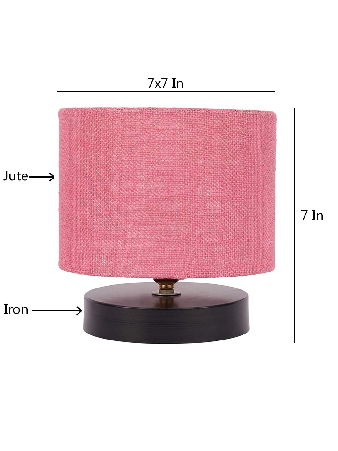 Pink Jute Shade Lamp with Black Wood Base for Decoration/Office/Home/Gifting/Study for Office/Home/Gifting -(7x7x7) Inches -