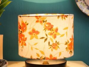 Multicolor Cotton Shade Lamp with Black Wood Base for Decoration/Office/Home/Gifting/Study for Office/Home/Gifting -(7x7x7) Inches -