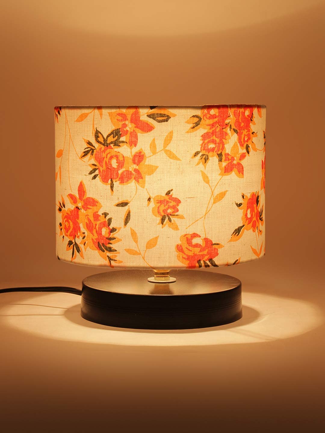 Multicolor Cotton Shade Lamp with Black Wood Base for Decoration/Office/Home/Gifting/Study for Office/Home/Gifting -(7x7x7) Inches -