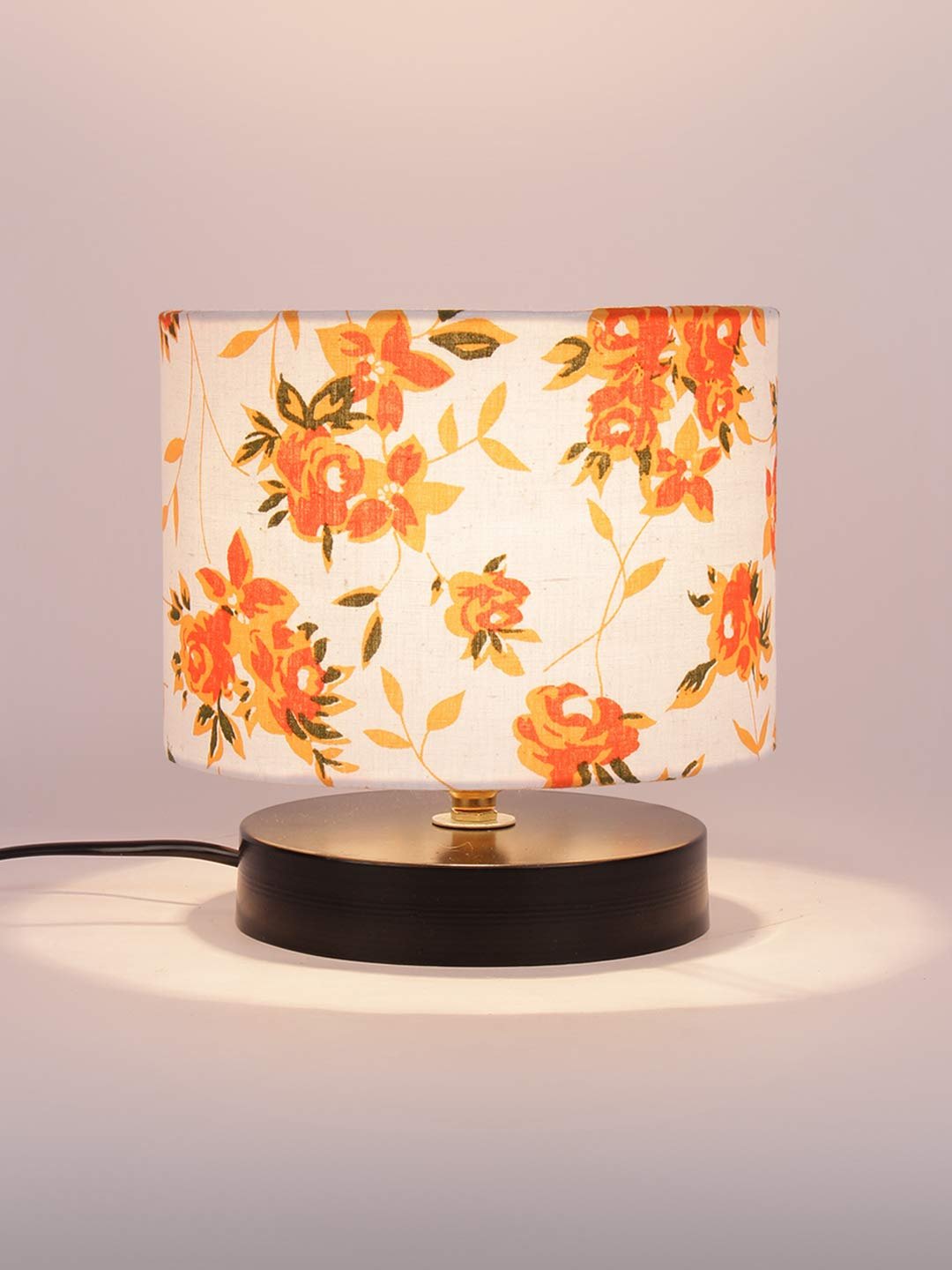 Multicolor Cotton Shade Lamp with Black Wood Base for Decoration/Office/Home/Gifting/Study for Office/Home/Gifting -(7x7x7) Inches -