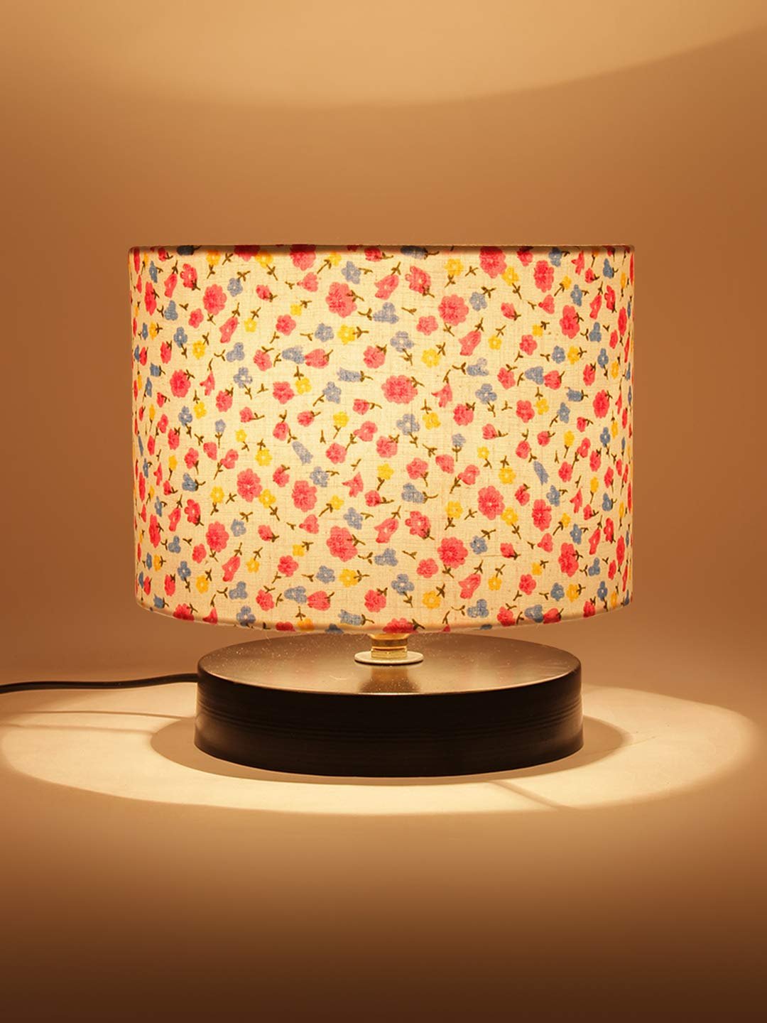 Multicolor Cotton Shade Lamp with Black Wood Base for Decoration/Office/Home/Gifting/Study for Office/Home/Gifting -(7x7x7) Inches -