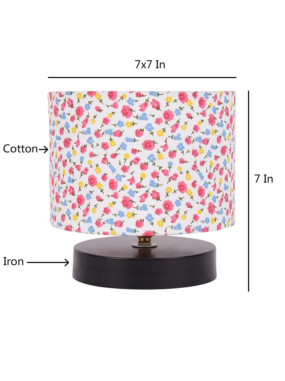 Multicolor Cotton Shade Lamp with Black Wood Base for Decoration/Office/Home/Gifting/Study for Office/Home/Gifting -(7x7x7) Inches -